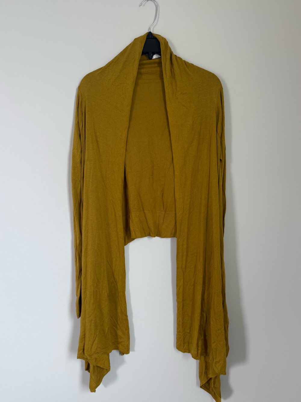 BCBG Max Azria Draped Open Front Flowy Cardigan Sweater Yellow XS S Minimalist